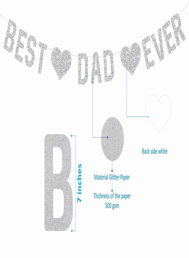 SVM CRAFT Silver Best Dad Ever cake topper and banner-Fathers Day Cupcake Toppers - Image 3
